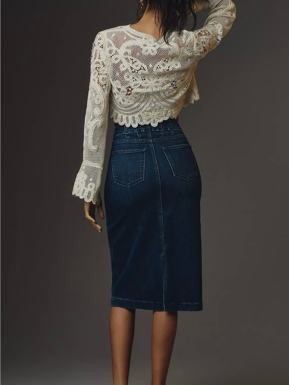 Pilcro by Anthropologie High Rise Straight Denim Midi Skirt Dark Indigo Size 4 - Picture 2 of 12